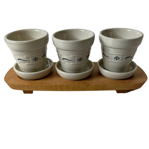 Vintage Longaberger Woodcrafts 3 Ceramic Pots with Stand